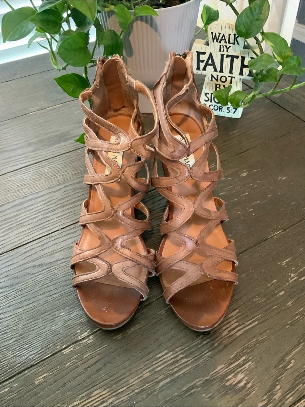 Steve Madden Brown Leather Strappy Wedges 6.5